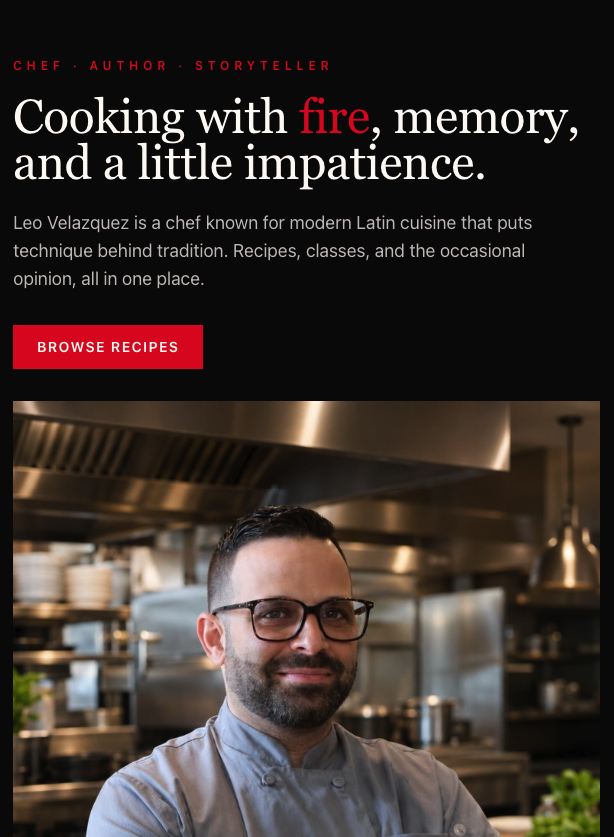 Chef Leo website designed by Nogueras Designs (ND.Builds)